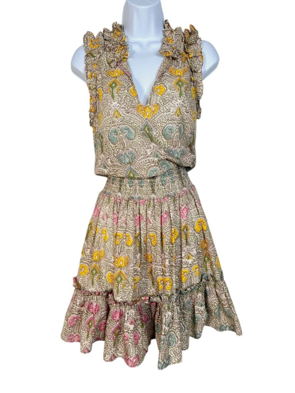 Anna Cate Morgan Mini Dress Floral Block Print Pastel Multicolor Sunrise Medium